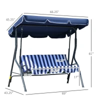 Outsunny 3-Person Porch Swing with Canopy, Patio Swing Chair, Outdoor Canopy Swing Bench with Adjustable Shade, Cushion and Steel Frame, Dark Blue(m-3)