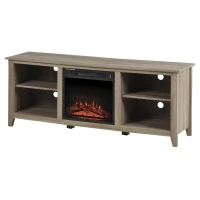 HOMCOM 60" W x 23.5" H Electric Fireplace Mantel TV Stand, Media Console Center Cabinet with 2 Adjustable Shelves, 4 Cable Management Holes and Fits up to 65" TV, Brown(m-11)