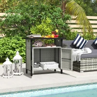 Outsunny Outdoor Pool Towel Storage Cabinet Organizer, Outdoor Bar Table with Shelf and Cabinet, Pool Towel Holder Pool Valet with Weather-Resistant PE Rattan and Steel Frame, Gray(m-2)