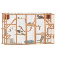 PawHut Large Outdoor Catio with Condos, Platforms, Doors, Ladders, Weather-Resistant Roof, Orange(m-13)