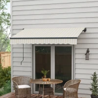 Outsunny 8' x 6.5' Retractable Awning, 280gsm UV Resistant Sunshade Shelter for Deck, Balcony, Yard, Beige and White(m-2)