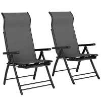 Outsunny Folding Patio Chairs Set of 2, 5-Position Outdoor Lounge Chairs with High Back, Retractable Footrest, Dark Grey(m-9)