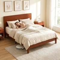 HOMCOM Queen Size Bamboo Platform Bed Frame with Headboard and 12 Poplar Slats, No Box Spring Needed, Easy Assembly, Brown(m-9)