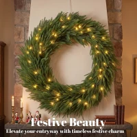 HOMCOM Christmas Decoration, 36 in Pre-Lit Norfolk Pine Artificial Christmas Wreath with 100 LED Lights, Green(m-4)