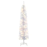 HOMCOM 6ft Tall Prelit Pencil Artificial Christmas Tree, Holiday Décor with 395 Realistic Branches, 100 LED Lights, Foldable Metal Base, White(m-2)