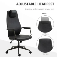 Vinsetto High-Back Executive Office Chair, Ergonomic Leather Computer Desk Chair with Adjustable Height, Removable Headrest and 360 Swivel Wheels, Deep Grey(m-13)