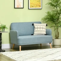 HOMCOM 48" Loveseat Sofa for Bedroom, Modern Love Seats Furniture, Upholstered Small Couch for Small Spaces, Blue(m-2)