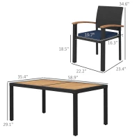 Outsunny Patio Table and Chairs Outdoor Dining Set w/ Acacia Wood Table Top, Cushions, for Backyard, Balcony, Garden, Black(m-3)