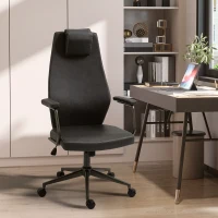 Vinsetto High-Back Executive Office Chair, Ergonomic Leather Computer Desk Chair with Adjustable Height, Removable Headrest and 360 Swivel Wheels, Deep Grey(m-2)