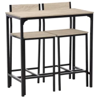 HOMCOM 3 Piece Industrial Dining Table Set, Counter Height Bar Table & Chairs Set for Small Space, Dining Room, Natural(m-11)