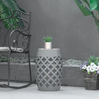 Outsunny Ceramic Decorative Garden Stool, 12" Drum Outdoor Stool Side Table Plant Stand for Outdoor Indoor, Grey(m-8)