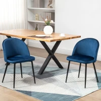HOMCOM Set of 2 Mid-Back Dining Chair, Mid-Back Velvet-touch Upholstery Kitchen Chair for Living Room Dining Room, Dark Blue(m-8)