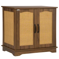 PawHut 3-in-1 Cat Litter Box Furniture Hidden, Cat Cabinet Bed, End Table with Rattan, Kitty Bed with Plush Foam Cushion, Modern Cat Bedding House with End Table Use, Walnut(m-11)