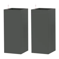 Outsunny 2 Pack Planter Box, 26 Inch Plastic Flower Pots with Water Level Indicator, Drainage Hole and Drain Plug, Dark Grey(m-2)