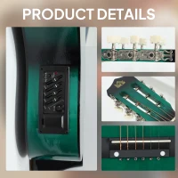 Soozier 38 Inch Classical Acoustic Electric Guitar with Gloss Finish, Strings, Picks, Shoulder Strap and Case Bag, Dark Green(m-6)