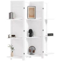 HOMCOM 4 Panel 67" Tall Wood Privacy Screen Room Divider with 3 Shelves and Folding Storage for Bedroom, White(m-11)