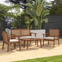 Outsunny 4 Pcs Patio Furniture Set Wicker Furniture Set w/ Seat Cushions with Loveseat Sofa, Seat Cushions for Garden, Backyard(m-1)
