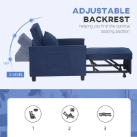 HOMCOM 3-in-1 Convertible Chair Bed, Pull Out Sofa Bed Sleeper Chair with Adjustable Backrest, Pillow, and Pockets, Blue(m-5)