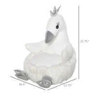 Qaba Stuffed Animal Sofa Armrest Chair Cartoon Storage Bean Bag Chair for Kids with Cute Swan Flannel PP Cotton 22" x 16.5" x 22" White(m-3)