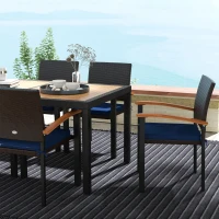 Outsunny Patio Table and Chairs Outdoor Dining Set w/ Acacia Wood Table Top, Cushions, for Backyard, Balcony, Garden, Black(m-8)