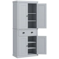 HOMCOM 72" Traditional Freestanding Kitchen Pantry Cabinet Cupboard with Doors and 3 Adjustable Shelves, Gray(m-17)