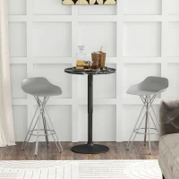 HOMCOM Adjustable Bar Table for 2, Round Pub Table with Steel Base for Home Bar, Small Dining Room, Black Marble(m-8)