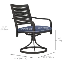 Outsunny 2 Pieces Patio Swivel Chairs with Cushion, Outdoor Swivel Rocker with Curved Armrests, Backrest for Garden, Balcony, Porch, Navy Blue(m-3)