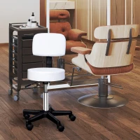 HOMCOM Rolling Stool with Wheels, Swivel Stool with Back Support, Adjustable Height, PU Leather Drafting Chair for Home Office, White(m-8)