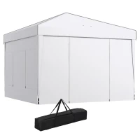 Outsunny 9.7' x 9.7' Pop Up Canopy with Sidewalls, Portable Canopy Tent with 2 Mesh Windows, Reflective Strips, Carry Bag, White(m-1)