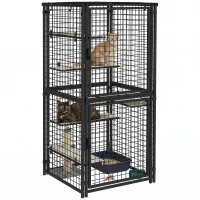 PawHut Cat Cage Multi-Level Catio Steel Outdoor Cat Enclosure w/ UV-and Water Resistant Cover, 5 Platforms, Soft Pads, Black(m-9)