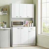 HOMCOM 71" Modern Buffet with Hutch, Standing Kitchen Hutch with Storage Cabinets, Drawer, Open Space with Microwave Stand, White(m-1)