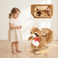 Qaba Raccoon Baby Rocking Horse, Kids Plush Ride-On Toy with Realistic Sounds and Safety Belt, Brown(m-3)