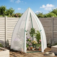 Outsunny 63" x 54" x 71" Tent-Style Mini Greenhouse, Portable Hot House for Plants with Zipper Roll Up Door and Window for Outdoor, Garden, Patio, White(m-2)