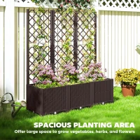 Outsunny Raised Garden Bed with Trellis, Plastic Raised Flower Bed with Drainage Holes and Drain Plugs(m-7)