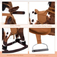 Qaba Kids Wooden Plush Ride-On Rocking Horse Chair Toy with Realistic Sounds Dark Brown/White(m-7)