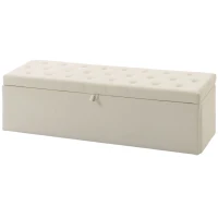 HOMCOM Storage Ottoman, Upholstered Velvet End of Bed Bench, Button Tufted Storage Bench for Bedroom, Living Room, Beige(m-2)