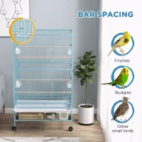 PawHut 52'' Large Rolling Steel Bird Cage Bird House with Rolling Stand, Storage Shelf, Wood Perch, Food Container, Light Blue(m-6)
