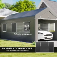 Outsunny 10' x 20' Carport, Heavy Duty Portable Garage with 6 Mesh Windows and Door, Dark Grey(m-5)