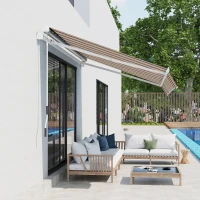 Outsunny 10' x 8' Retractable Awning, Patio Awnings, Sunshade Shelter w/ Manual Crank Handle, Red & Beige(m-8)