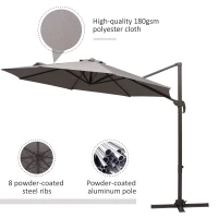 Outsunny 10ft Cantilever Patio Umbrella with 360° Rotation, Crank & Cross Base for Garden Deck Pool Backyard, Grey(m-6)