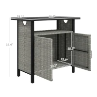 Outsunny Outdoor Pool Towel Storage Cabinet Organizer, Outdoor Bar Table with Shelf and Cabinet, Pool Towel Holder Pool Valet with Weather-Resistant PE Rattan and Steel Frame, Gray(m-3)