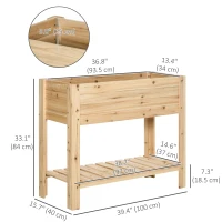 Outsunny Raised Garden Bed with Legs, Elevated Box Planter with Storage Shelf, Bed Liner for Backyard Patio, Natural Wood(m-3)