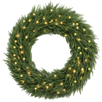 HOMCOM Christmas Decoration, 36 in Pre-Lit Norfolk Pine Artificial Christmas Wreath with 100 LED Lights, Green(m-11)