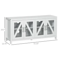 HOMCOM TV Cabinet Stand for TVs up to 58", Entertainment Center with Adjustable Shelves, 4 Glass Doors and 4 Cable Holes for Living Room, White(m-3)