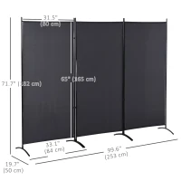 HOMCOM 6' 3 Panel Room Divider, Double Hinged Folding Wall Divider, Indoor Privacy Screen for Home Office,  Charcoal Grey(m-3)