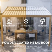 Outsunny 10' x 10' Louvered Pergola with Solar LED lights, Metal Roof, Outdoor Pergola Patio Gazebo with Drainage Gutters, Brown(m-6)