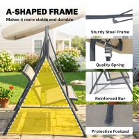 Outsunny 3-Seater Swing Chair Covered Garden Hammock A-Frame Outdoor Porch Glider Sling Seat with Adjustable Canopy Cover, Beige(m-4)