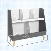 Qaba 2 Tier Kids Bookcase Toy Shelf with 5 Compartments, Anti-tip Device for Nursery, Playroom, Gray(m-3)