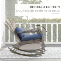 Outsunny Adirondack Chair, Outdoor Wicker Rocking Chair with High Back, Seat Cushion, and Pillow for Porch, Balcony, Dark Blue(m-4)