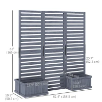 Outsunny Outdoor Privacy Screen Wood Privacy Panel with 4 Planter Boxes, Raised Bed with 3 Panels, Drainage Holes, Grey(m-3)